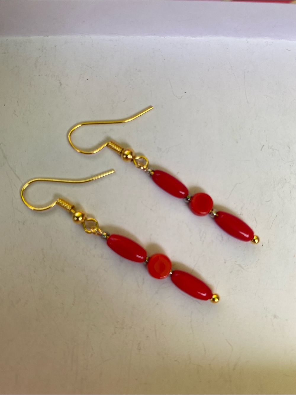 Good Vibes Only Gold Hook Red Bead Dangle Earrings